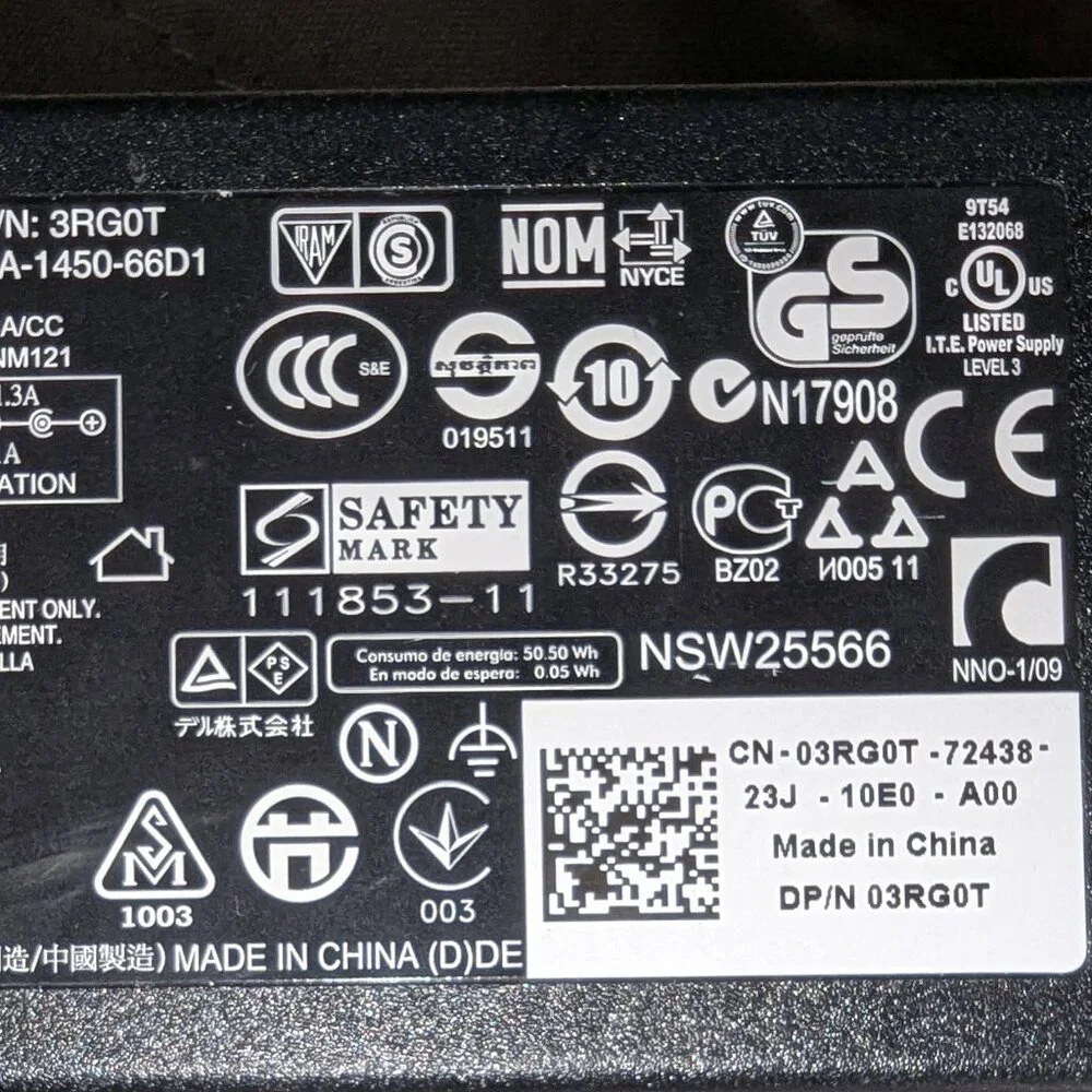 Genuine Dell 3RG0T 45W AC Power Supply Adapter Charger PA-1450-66D1 19.5V (4375)
